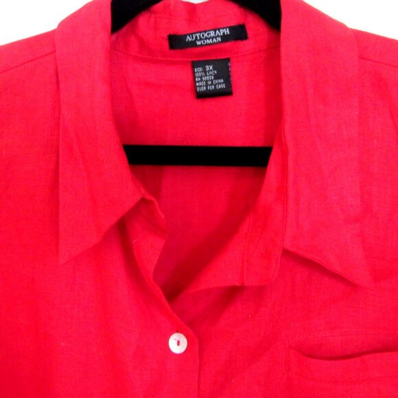 Autograph, Red 100% Linen Woman's Shirt, Size 3X    I640 - Picture 3 of 6